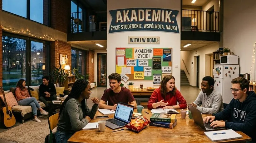A student room in a hall of residence next to a modern private apartment for rent in Gdansk, showcasing the best housing options and living costs for university students.
