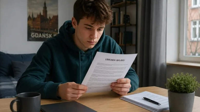 A signed residential lease contract and legal documents for renting a student apartment in the Tricity area of Gdansk, Sopot, and Gdynia.