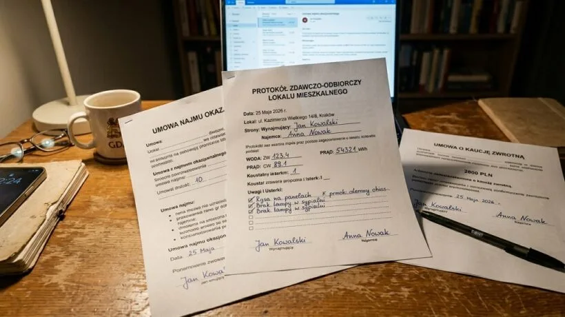 Student odbierający kaucję od właściciela po zdaniu mieszkania studenckiego w Gdańsku na koniec roku akademickiego.