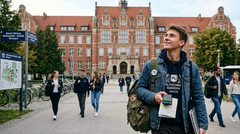 Student realizujący checklistę zadań i spraw organizacyjnych podczas pierwszego tygodnia w Gdańsku.