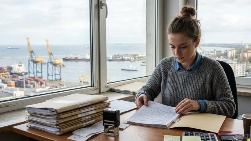 Student uczelni w Trójmieście kompletujący dokumenty dochodowe z gospodarstwa rolnego i działalności gospodarczej do wniosku o stypendium socjalne.