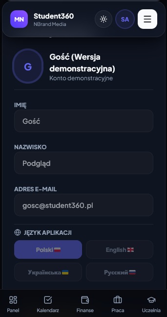 Ustawienia aplikacji Student360
